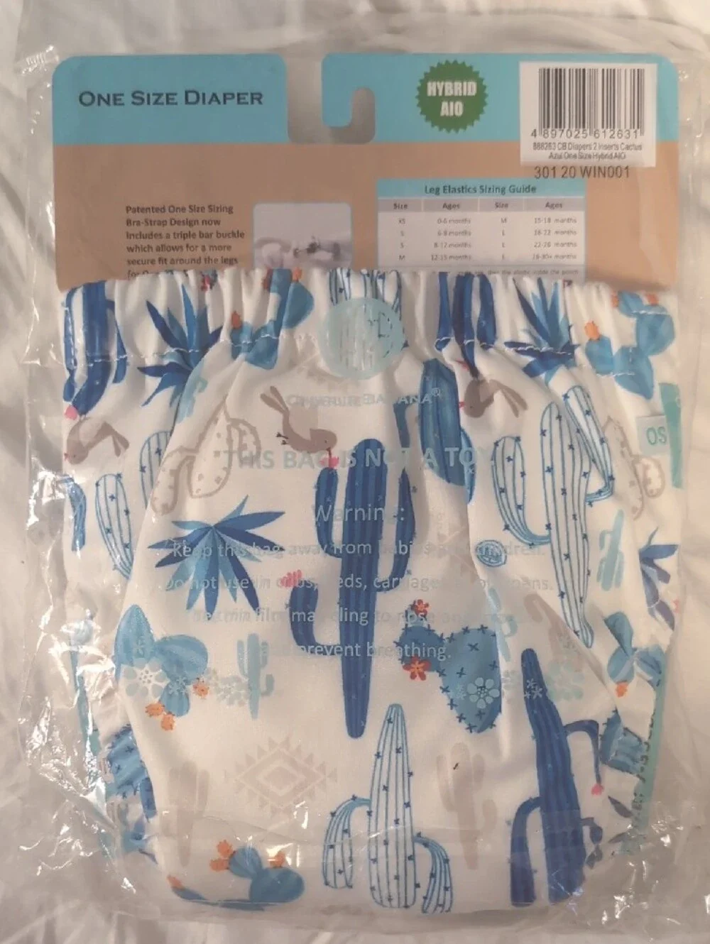 Charlie Banana Blue Cactus Print Reusable Diaper Cover